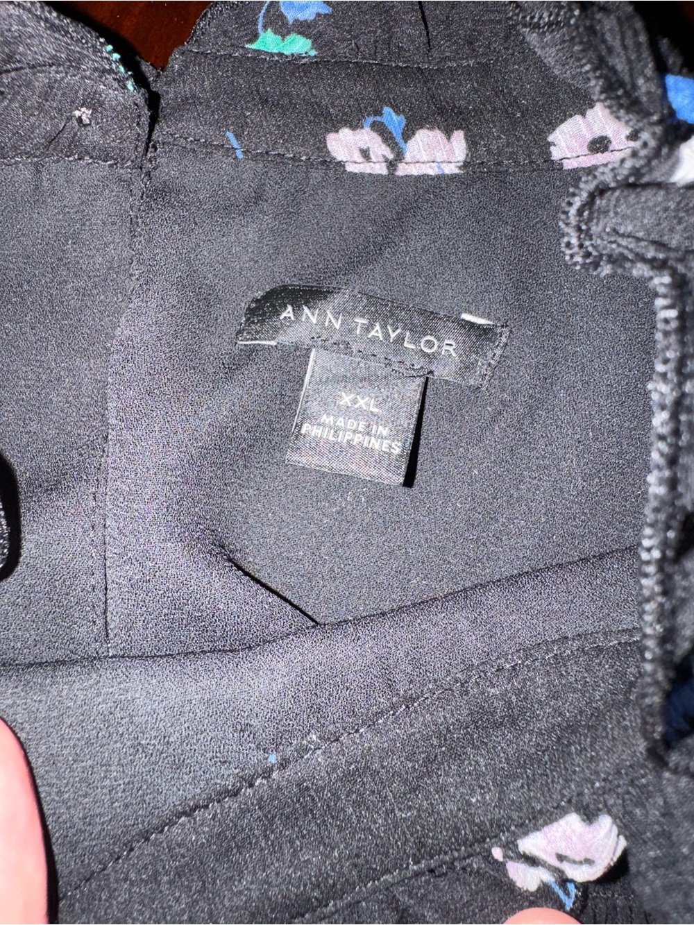 Ann Taylor Black Floral Smocked-Neck Long Sleeve Blouse - Picture 5 of 5